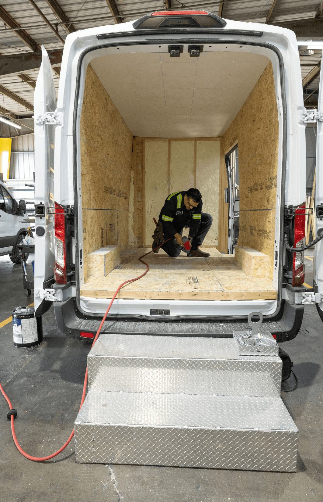 Refrigerated van interior — insulated walls and diamond plate floor